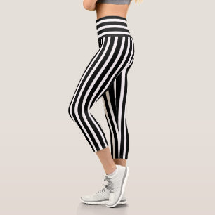 Schwarz-Weiß-Streifen Capri Leggings
