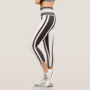 Schwarz-Weiß-Streifen Capri Leggings
