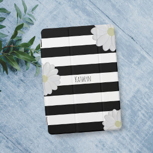Schwarz/Weiß Streifen Daisy-Blume Name iPad Pro Cover