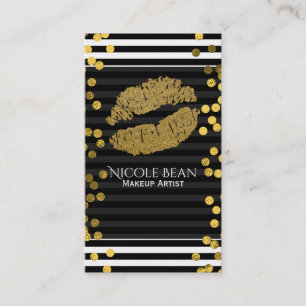 Schwarz-Weiß-Streifen Faux-Gold-Lippen Schönheit Visitenkarte