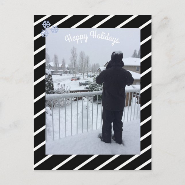 Schwarz-Weiß-Streifen Foto Feiertagspostkarte (Vorderseite)