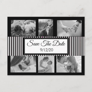 Schwarz-Weiß-Streifen-Foto Save the Date Ankündigungspostkarte