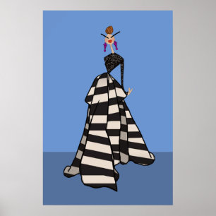 Schwarz-Weiß-Streifen Frauenmode-Illustration Poster