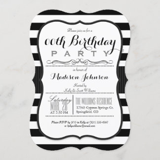 Schwarz-Weiß-Streifen Geburtstagsparty Einladung