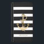 Schwarz/Weiß Streifen Gold Anker für Wasserfahrzeu Geldbeutel Hülle Für Das Samsung Galaxy S5<br><div class="desc">Weiße und schwarze Streifen Muster mit goldenen Farben nautische Bootsanker Abbildung. Anpassbare Monogramm. Anpassbare Ankergröße.</div>