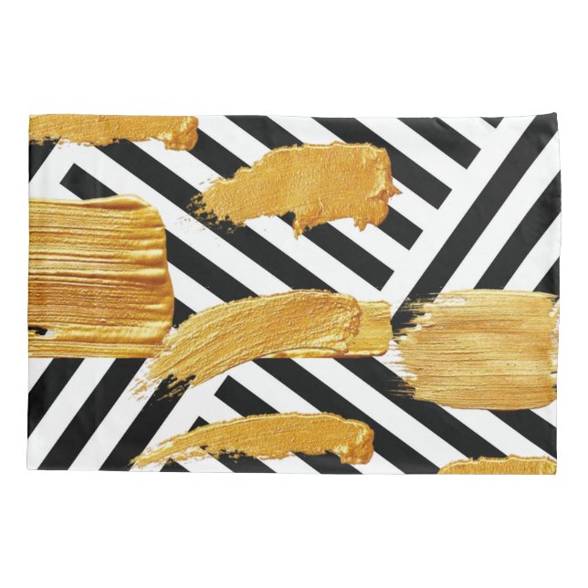 Schwarz-Weiß-Streifen-Gold aus Kissengehäuse Kissenbezug (Rückseite)