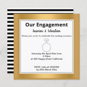 Schwarz/Weiß Streifen Gold Diamantring Verlobung Einladung