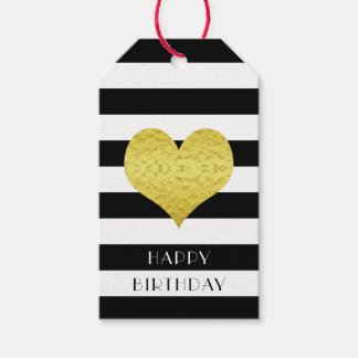 Schwarz Weiß Streifen Gold Herz Alles Gute zum Geb Geschenkanhänger