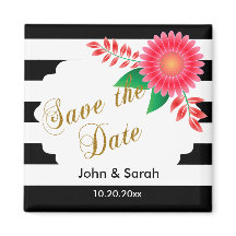 Schwarz-Weiß-Streifen, Gold | Save the Date rosa