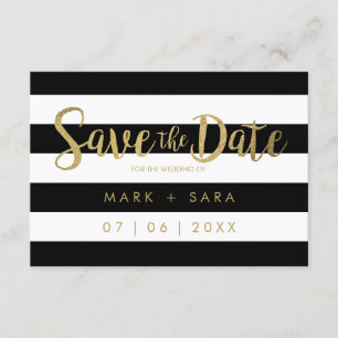 Schwarz-Weiß Streifen Goldfolie Save the Date