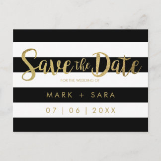 Schwarz-Weiß Streifen Goldfolie Save the Date Ankündigungspostkarte