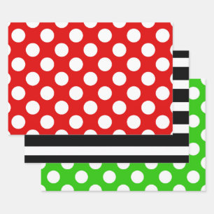 Schwarz-Weiß-Streifen Grüner Polka-Dot Geschenkpapier Set