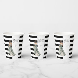 Schwarz-Weiß Streifen grünes Brautparty Pappbecher