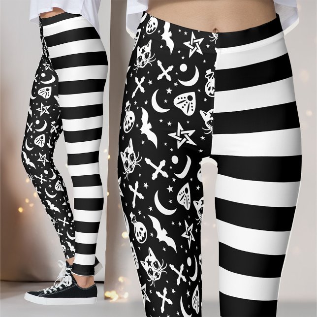 Schwarz-Weiß-Streifen Halloween Gothic Leggings (Von Creator hochgeladen)
