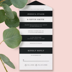 Schwarz-Weiß-Streifen Hochzeit All In One Einladung