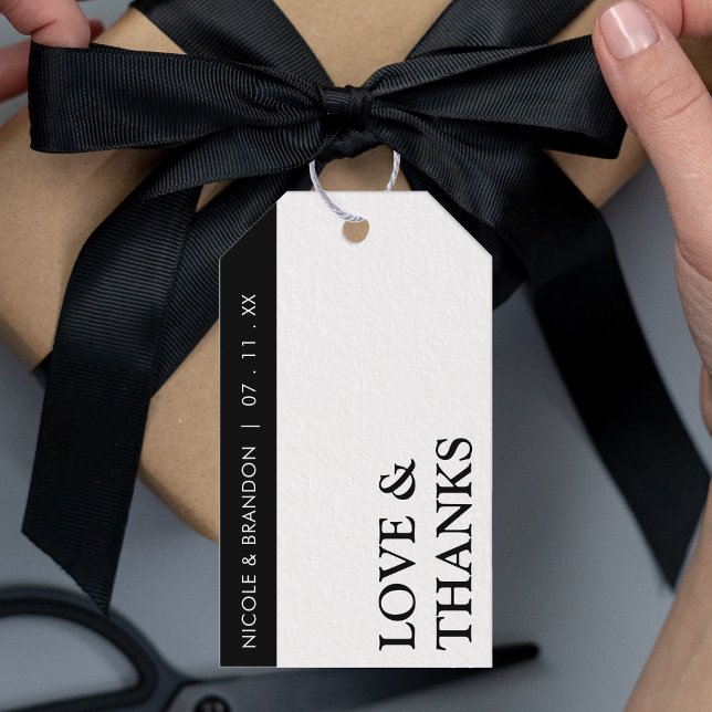 Schwarz-Weiß-Streifen Hochzeit Vielen Dank Geschenkanhänger (Black & White Side Stripe Wedding Thank You Gift Tags)