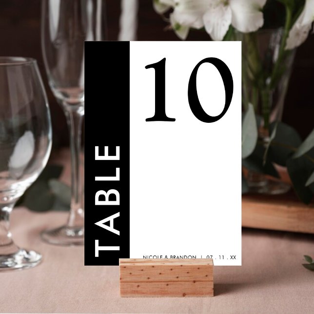 Schwarz-Weiß-Streifen Hochzeitsempfang Tischnummer (Black & White Side Stripe Wedding Reception Table Number)