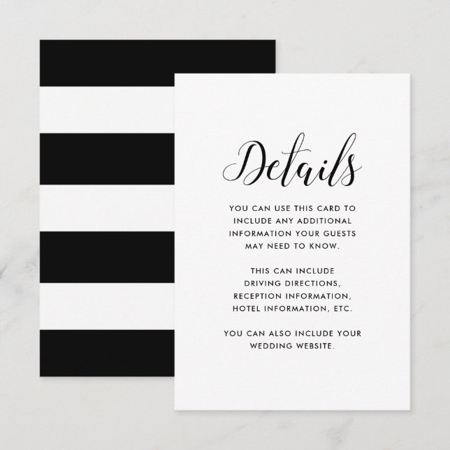 Schwarz-Weiß-Streifen Hochzeitsgäste Details Begleitkarte (Vorne/Hinten)