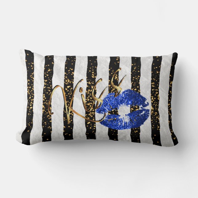 Schwarz-Weiß-Streifen Kiss Me Lendenkissen (Vorderseite)