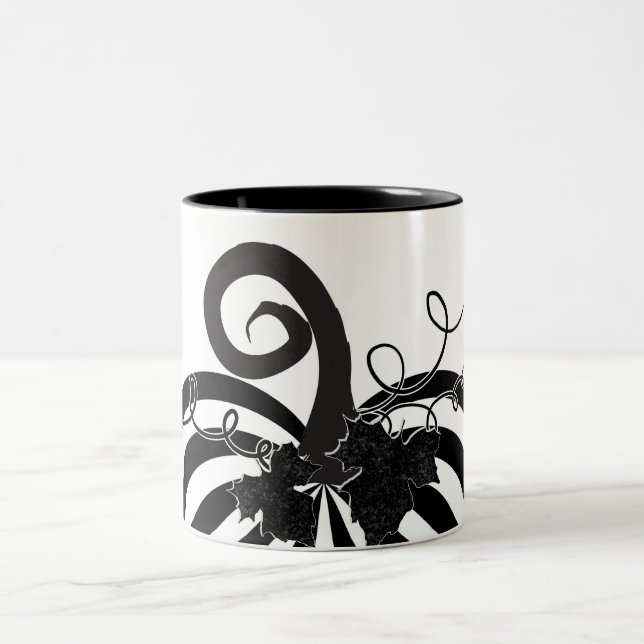 Schwarz-Weiß-Streifen Kürbis Chic Herbst Zweifarbige Tasse (Mittel)
