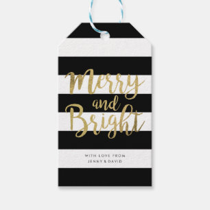 Schwarz/Weiß Streifen "Merry & Bright" Weihnachten Geschenkanhänger