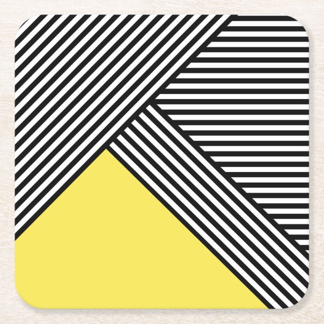 Schwarz-Weiß-Streifen mit gelbem Dreieck Rechteckiger Pappuntersetzer (Vorderseite)