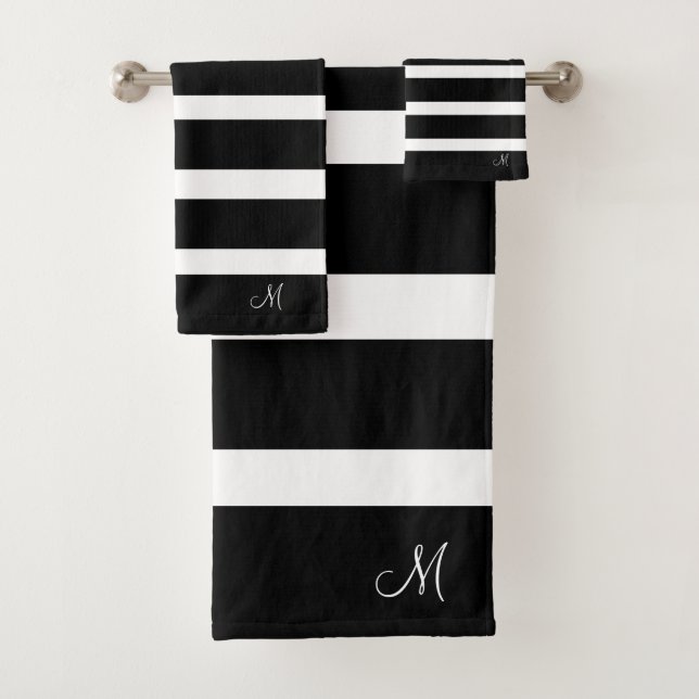 Schwarz-Weiß-Streifen Mit Monogramm Badhandtuch Set (Insitu)