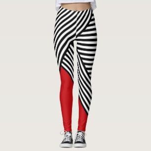 Schwarz-Weiß-Streifen mit rotem Dreieck Leggings