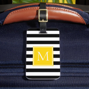 Schwarz-Weiß-Streifen mit Sonnengelb-Monogramm Gepäckanhänger