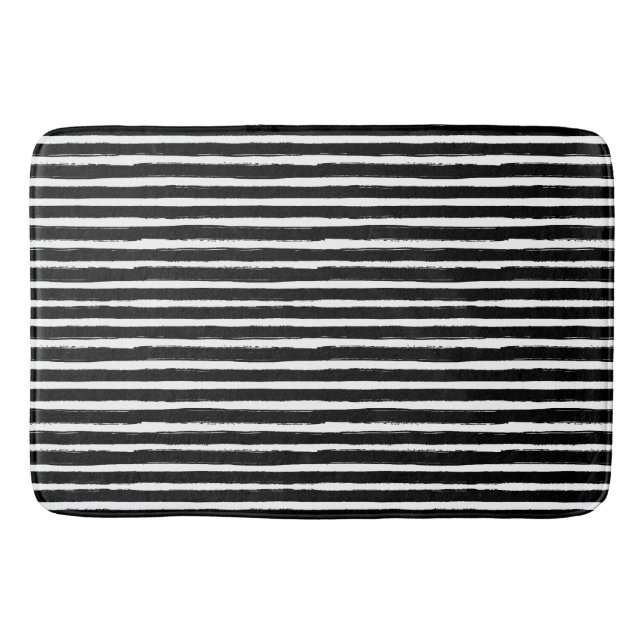 Schwarz-Weiß-Streifen mit Wasserfarben Badematte (Vorderseite)