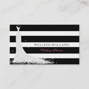 Schwarz-Weiß-Streifen mit weißem Hochzeitskleid Visitenkarte