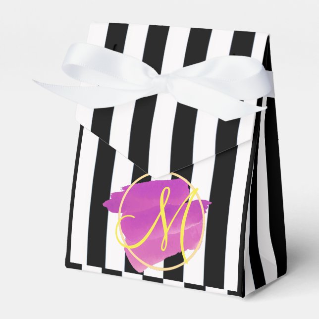 Schwarz-Weiß-Streifen ⎥ Monogram-Bevorzugungsbox Geschenkschachtel (Vorderseite)
