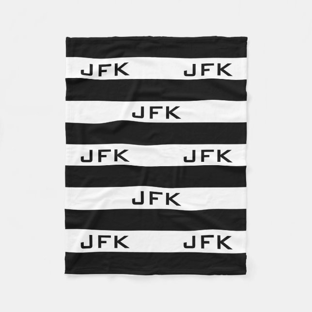 Schwarz-Weiß-Streifen-Monogramm-Fleecedecke Fleecedecke (Vorderseite)