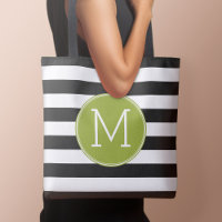 Schwarz-Weiß-Streifen Muster Grüne Monogramm