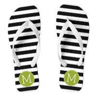Schwarz-Weiß-Streifen Muster Grüne Monogramm