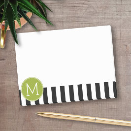 Schwarz-Weiß-Streifen Muster Grüne Monogramm Post-it Klebezettel