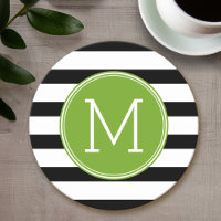 Schwarz-Weiß-Streifen Muster Grüne Monogramm