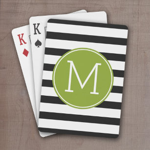 Schwarz-Weiß-Streifen Muster Grüne Monogramm Spielkarten
