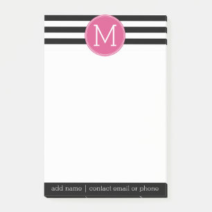 Schwarz-Weiß-Streifen Muster - Hot-Pink-Monogramm Post-it Klebezettel