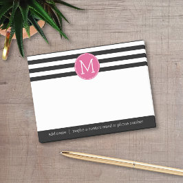 Schwarz-Weiß-Streifen Muster - Hot-Pink-Monogramm Post-it Klebezettel