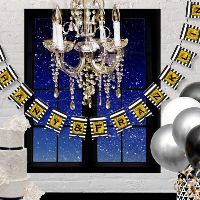 Schwarz-Weiß-Streifen-Muster mit Goldene Hochzeit Wimpelkette (Von Creator hochgeladen)