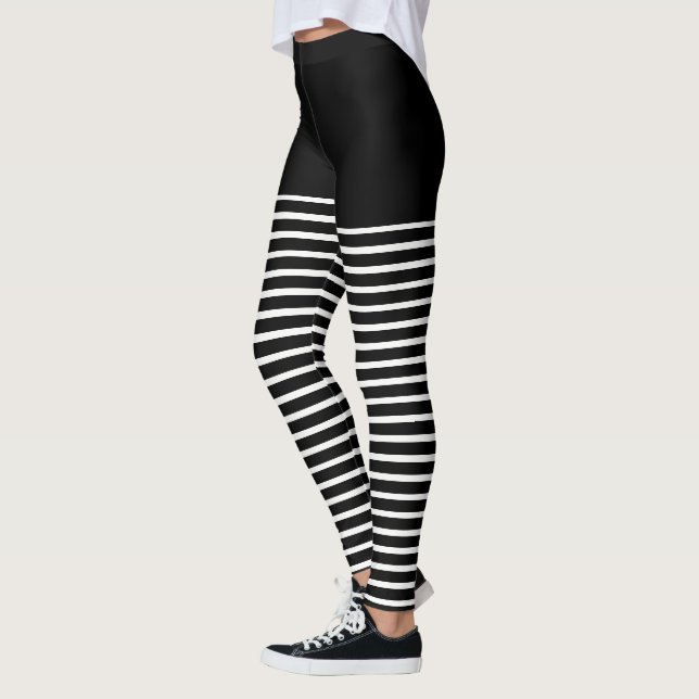 Schwarz-Weiß Streifen Muster Streifen Streifen Leggings (Links)
