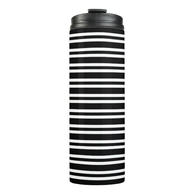 Schwarz Weiß Streifen Muster Thermosbecher (Vorderseite)