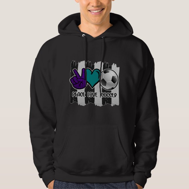 Schwarz-Weiß-Streifen Peace Liebe Soccer Hoodie (Vorderseite)