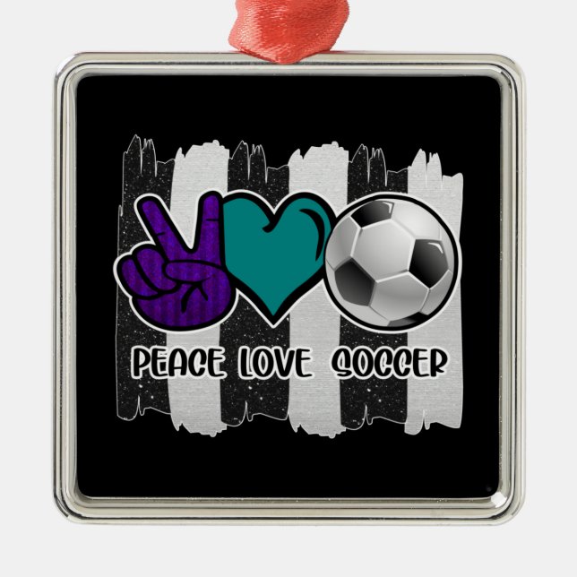Schwarz-Weiß-Streifen Peace Liebe Soccer Ornament Aus Metall (Vorne)
