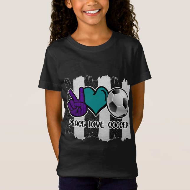 Schwarz-Weiß-Streifen Peace Liebe Soccer T-Shirt (Vorderseite)