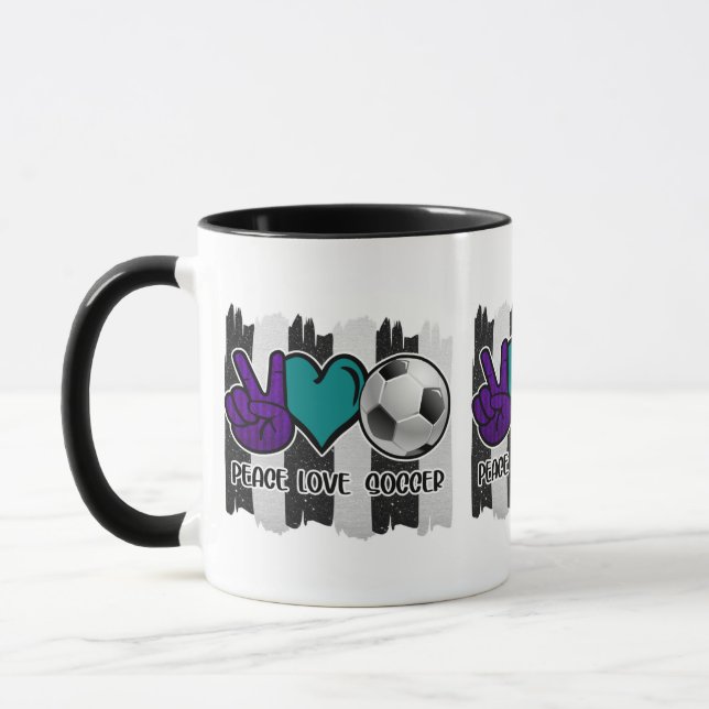 Schwarz-Weiß-Streifen Peace Liebe Soccer Tasse (Links)