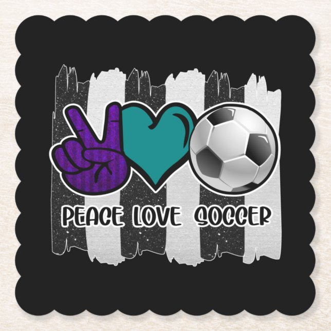 Schwarz-Weiß-Streifen Peace Liebe Soccer Untersetzer (Vorderseite)
