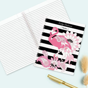 Schwarz-Weiß-Streifen Pink Flamingo Notizbuch