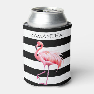 Schwarz/Weiß Streifen Rosa Flamingo Individuelle N Dosenkühler